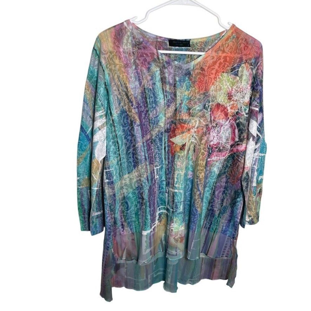 Katharina Marie Blouse Women's Medium Round Neck Colorful Burnout 3/4 Sleeve